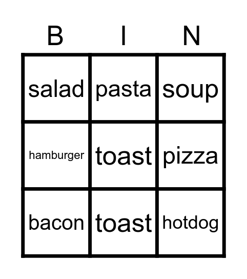 What's your favourite food? Bingo Card