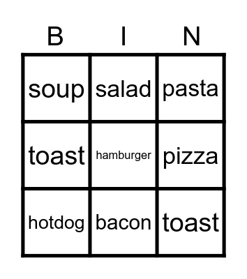 What's your favourite food? Bingo Card