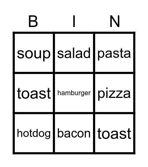 What's your favourite food? Bingo Card