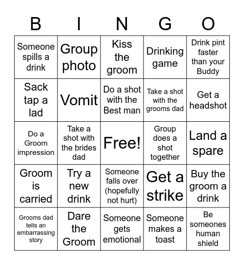 GROOM Bingo Card