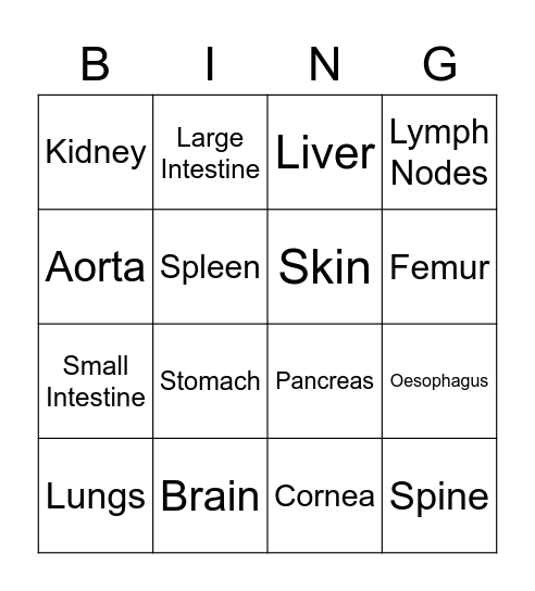 Organ Bing(o) Bingo Card