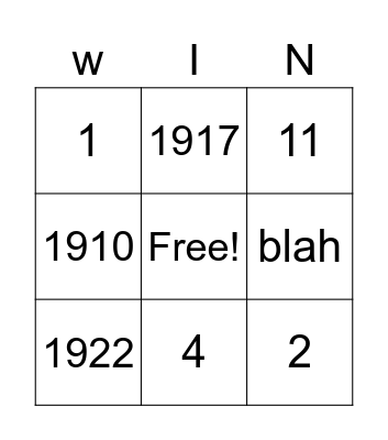 Step Back in Time Bingo Card