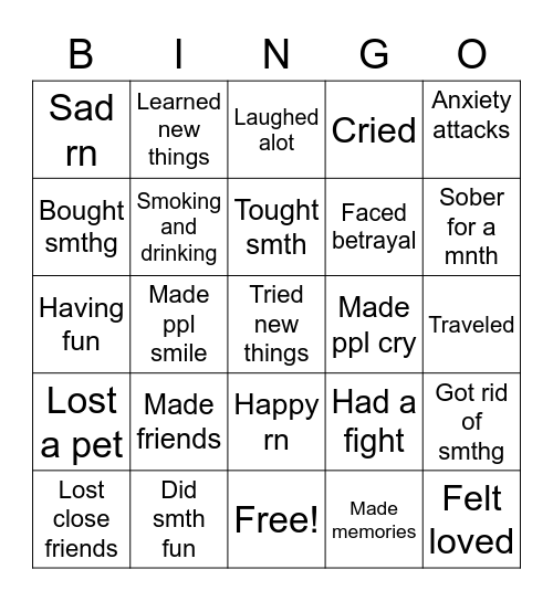2022/23 Bingo Card