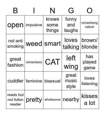 she's the one Bingo Card