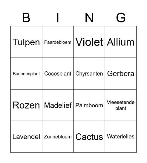 Planten bingo Card