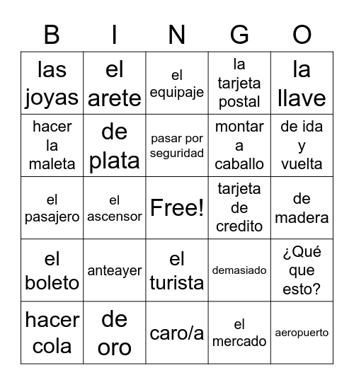 Fuimos de vacaciones Bingo Card