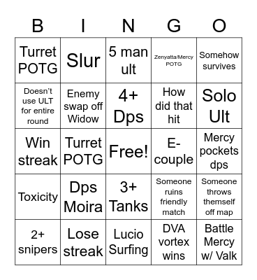 Fun Overwatch time Bingo Card