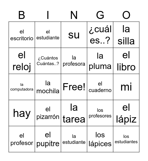 Unit 2.2 Avancemos Bingo Card