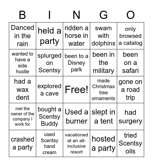 Never Have I Ever Scentsy Bingo Card
