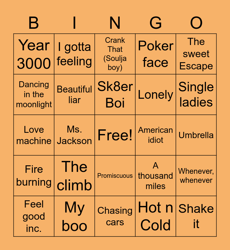 2000's Bingo Card