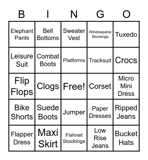 Fashion Bingo Card