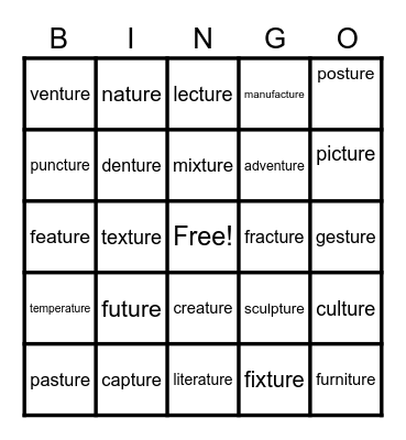 ture words Bingo Card