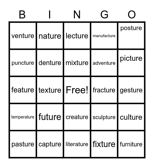 ture words Bingo Card