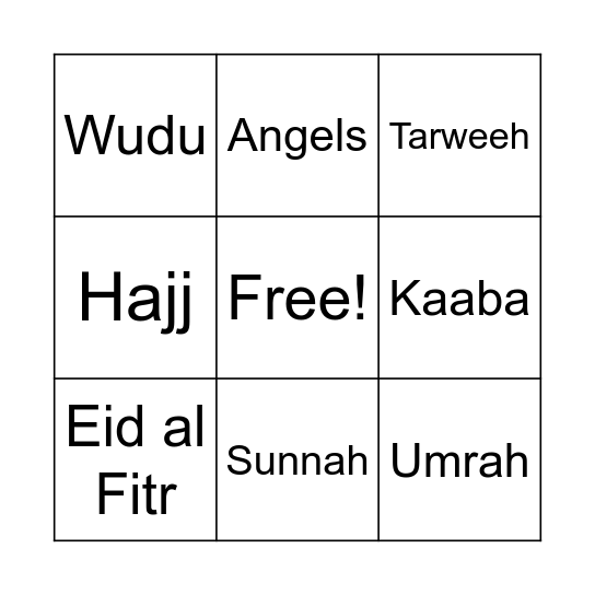Islamic Bingo Card