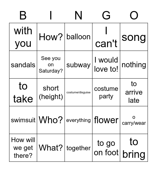 EC 1 U5 ASD 2 Bingo Card