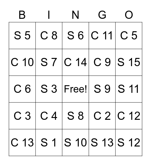 Perfect Squares & Cubes Bingo Card