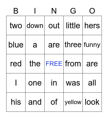 Tricky Word BINGO Card