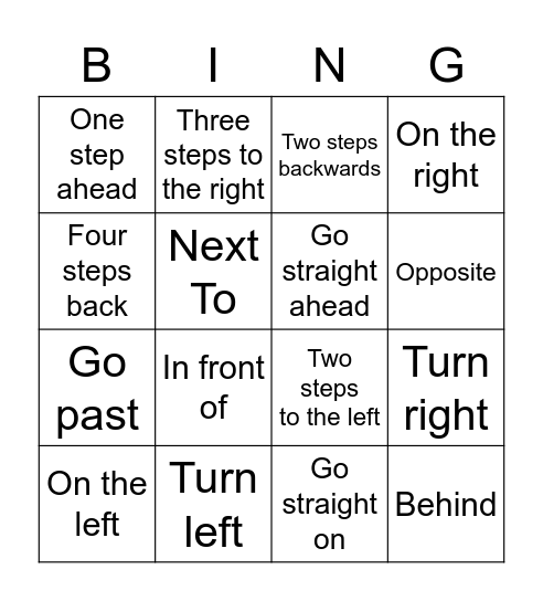 Giving directions! Bingo Card