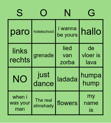 liedjes BINGO Card