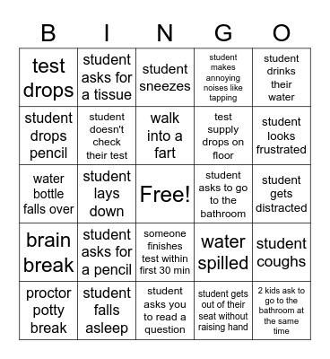 PSSA Proctor Bingo Card