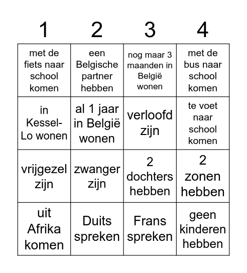 Stel goede vragen en speel bingo! (deel 1) Bingo Card