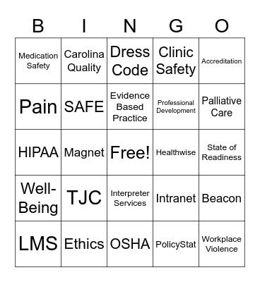 Orientation Take-Aways Bingo Card
