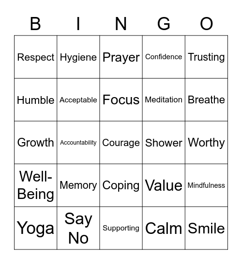 Self-Care Bingo Card