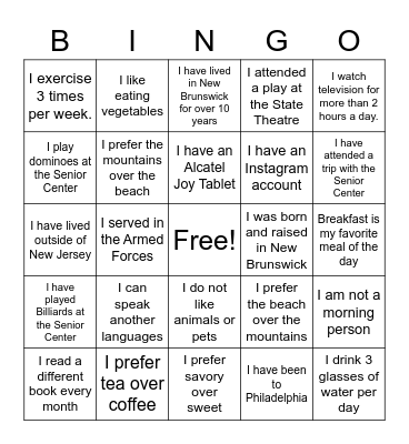 Getting to Know You Bingo Card