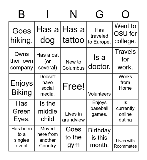 DateColumbus Bingo! Bingo Card