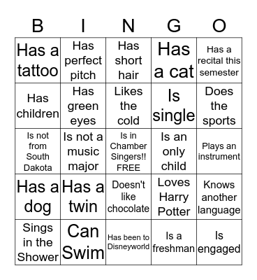 Chamber Singers Bingo Card