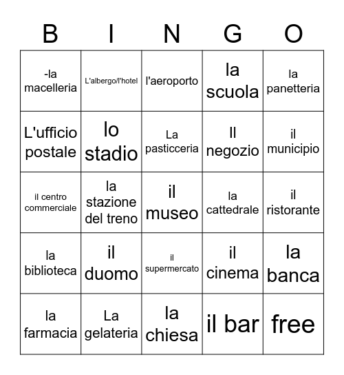 La Citta Bingo Card