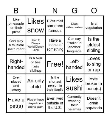 Getting to Know VBMO Bingo Card