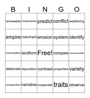 Vocabulary Review Bingo Card