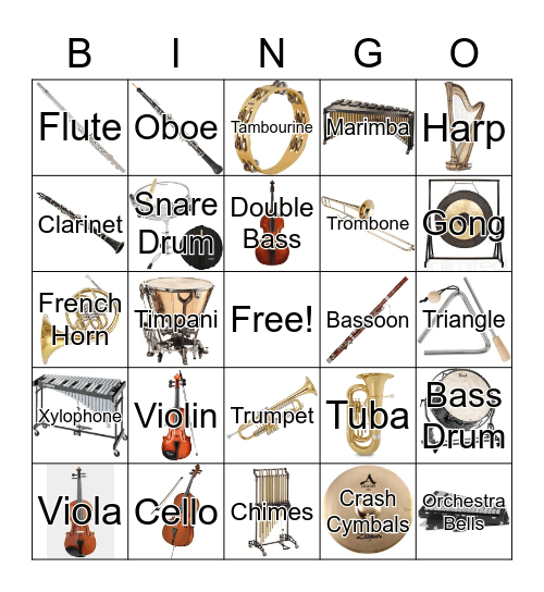 Orchestra Instruments Bingo Card
