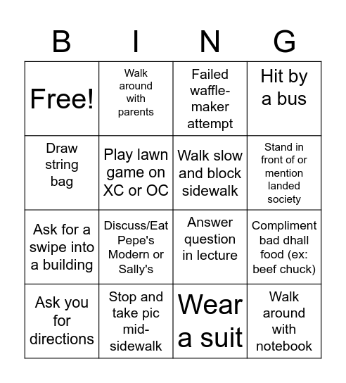 Pre-frosh being bots Bingo Card