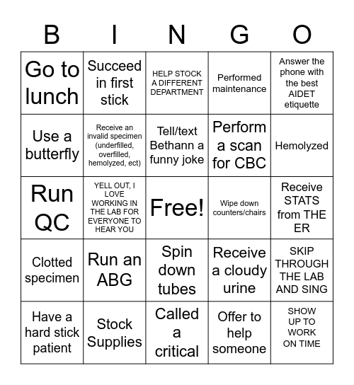 Lab Week Bingo Card