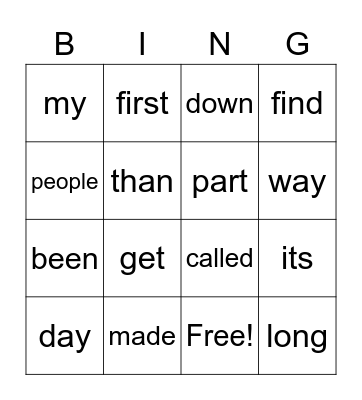 Level 4 Sight Words Bingo Card