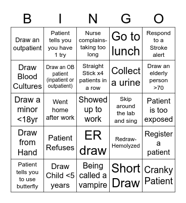 Phlebotomist Bingo Card