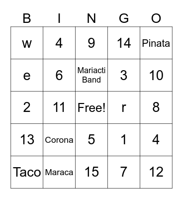 Cinco De Mayo Celebration Bingo Card