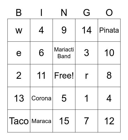 Cinco De Mayo Celebration Bingo Card