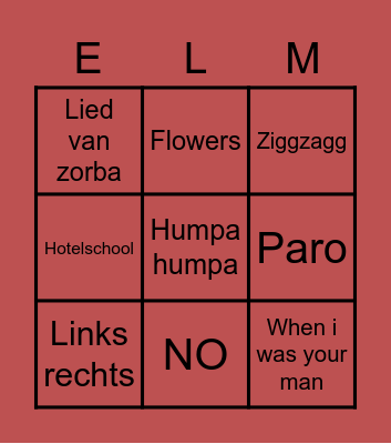 Liedjes BINGO Card