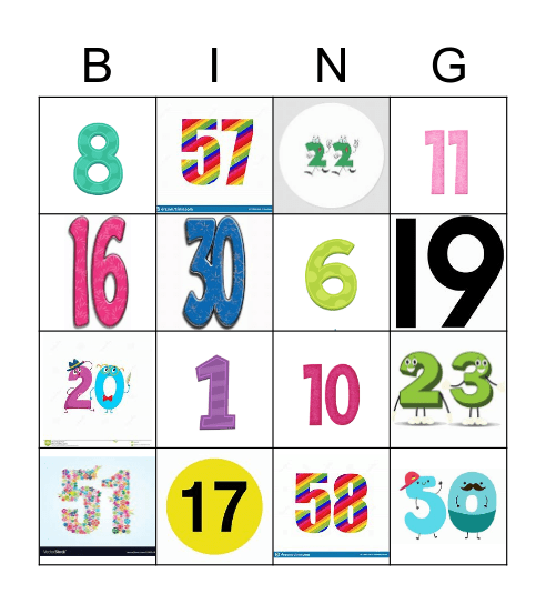 NUMBERS 1-60 Bingo Card