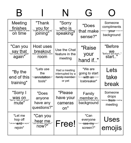 WebEx BINGO Card