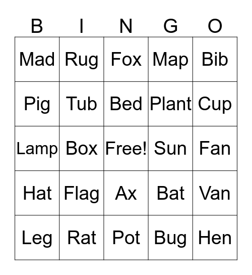 Short Vowel Bingo! Bingo Card
