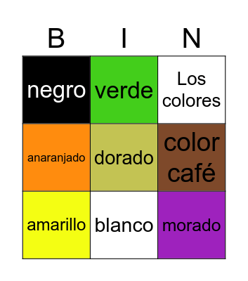 Los colores Bingo Card