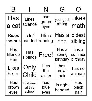 Classmate BINGO Card