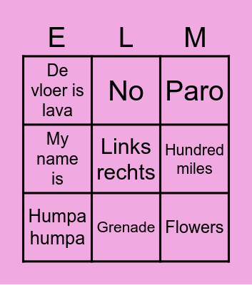 Liedjes BINGO Card