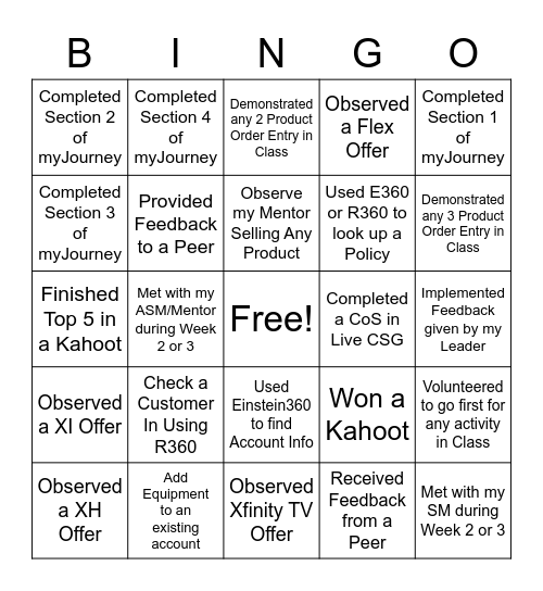 RSC NH BINGO Challenge Bingo Card