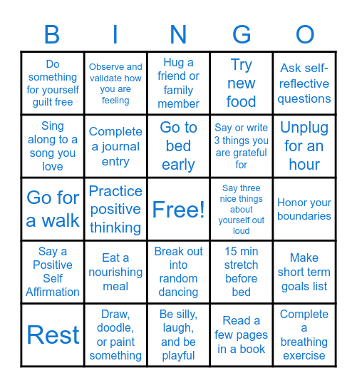 Daniel's Harbor Self-Care Bingo Card