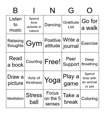 Coping Skills Bingo Card